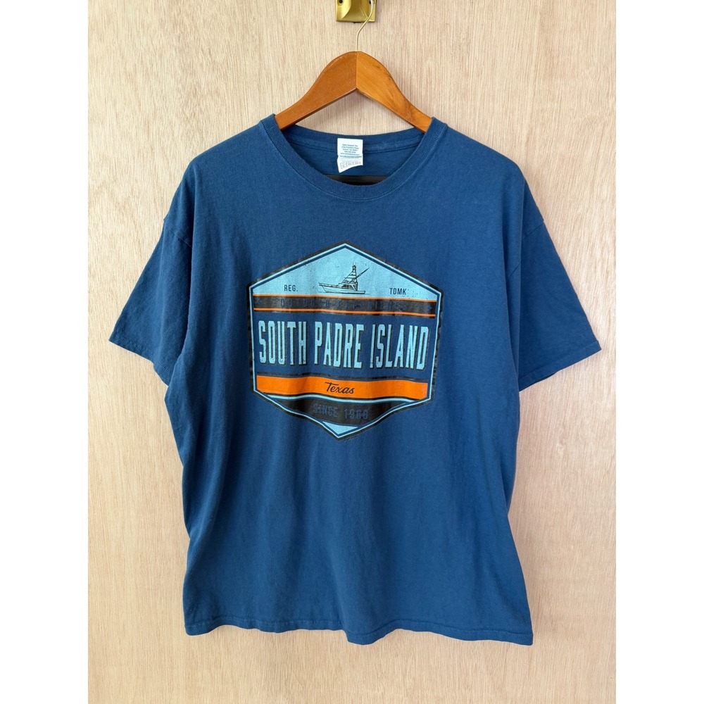 Delta South Padre Island Texas Fishing Graphic T-Shirt Blue XL Mens Souvenir Tee